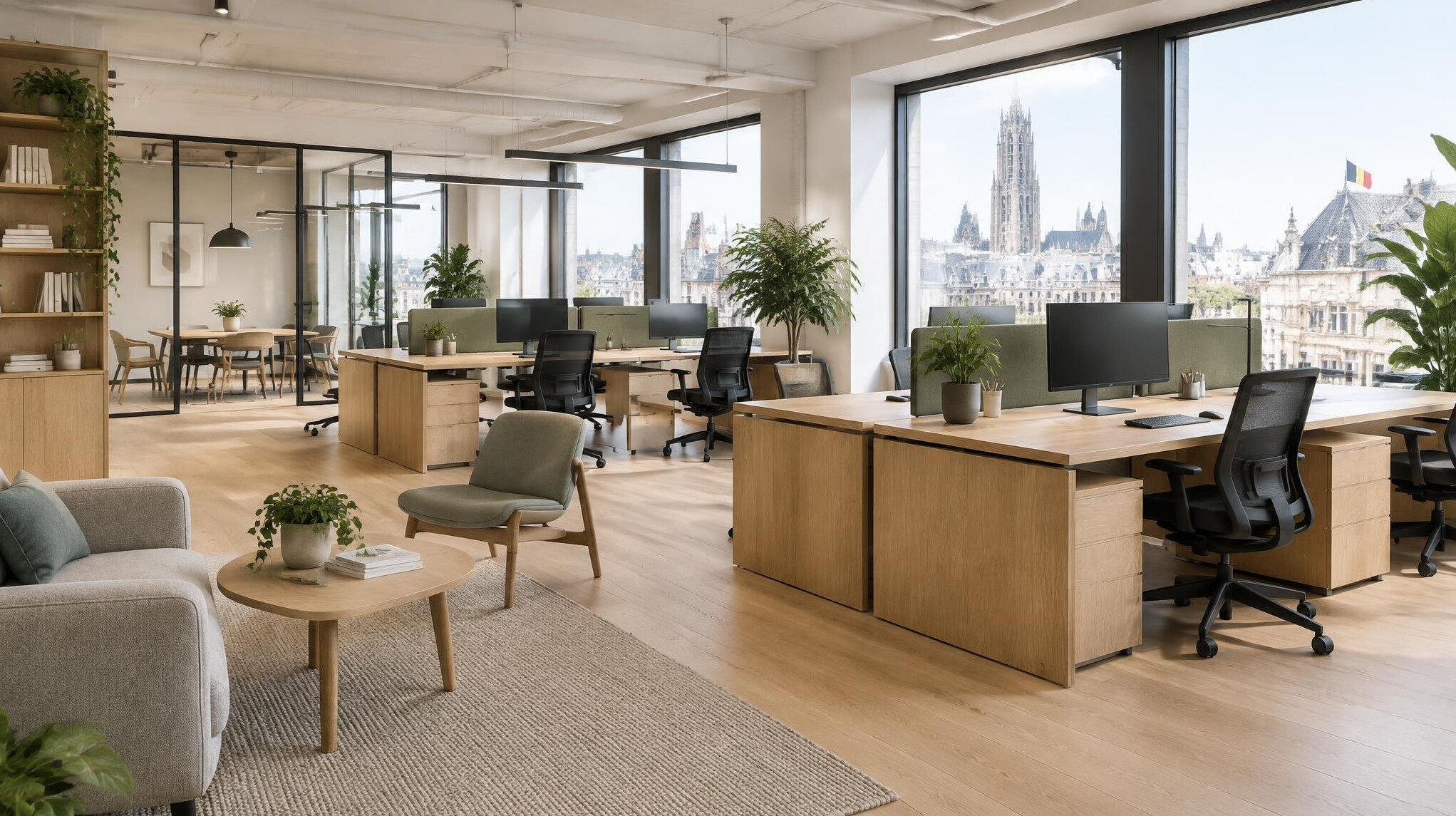 Modern open office workspace with natural light