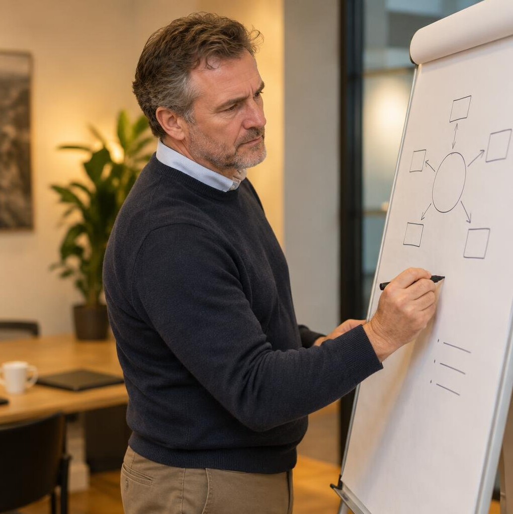 Facilitator writing on a flipchart during a change workshop